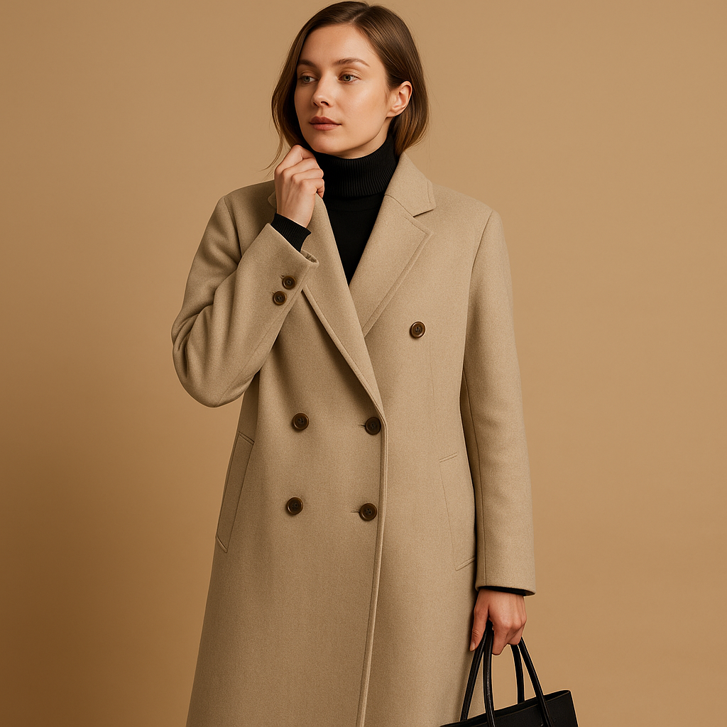 Lange trenchcoat met dubbele rij knopen