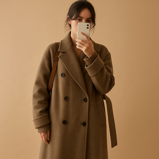 Lange trenchcoat met dubbele rij knopen
