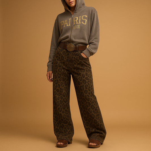 Leopard print slim fit jeans