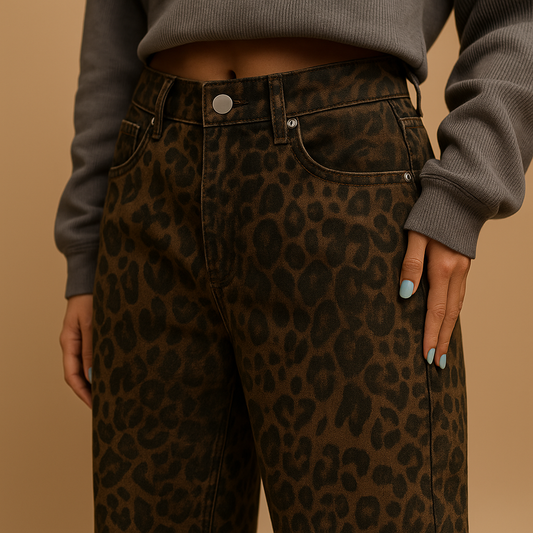 Leopard print slim fit jeans
