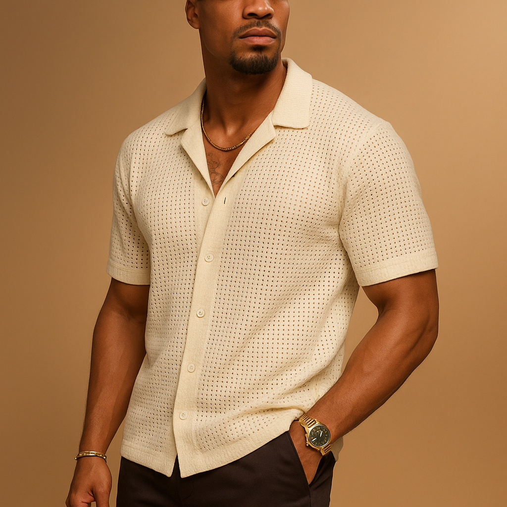 Luchtige zomeroverhemd in beige met korte mouwen voor heren