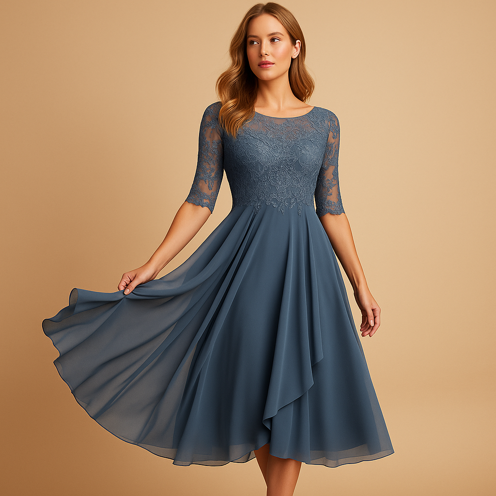 Midi-jurk met kanten top en asymmetrische rok