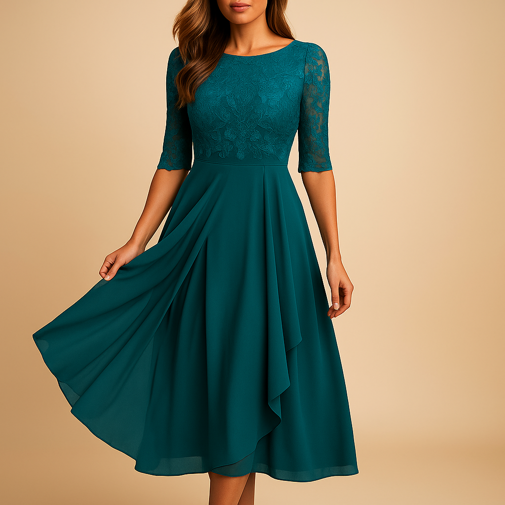 Midi-jurk met kanten top en asymmetrische rok
