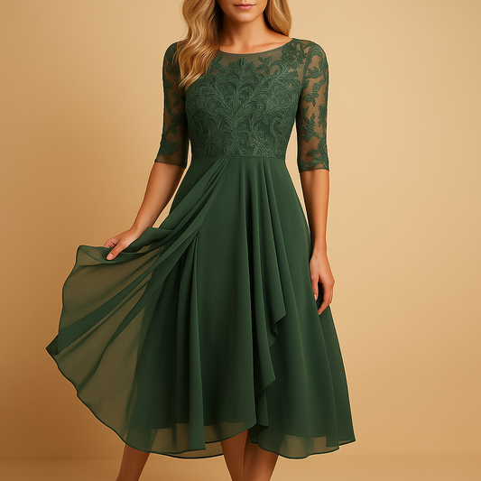 Midi-jurk met kanten top en asymmetrische rok