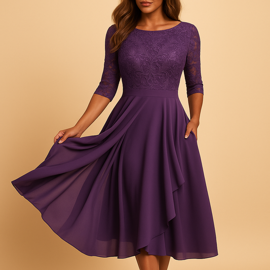 Midi-jurk met kanten top en asymmetrische rok