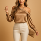 Off-shoulder blouse met satijnen look