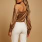 Off-shoulder blouse met satijnen look