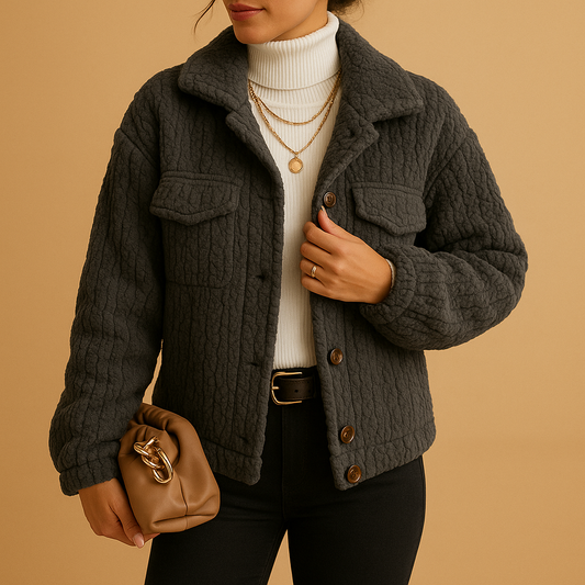 Oversized zachte jas met parelknopen