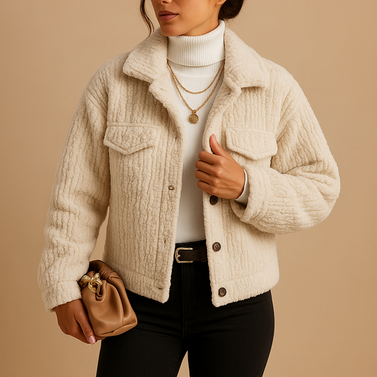 Oversized zachte jas met parelknopen