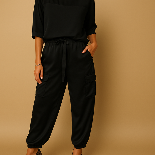 Satijnen tweedelige set met half mouw top