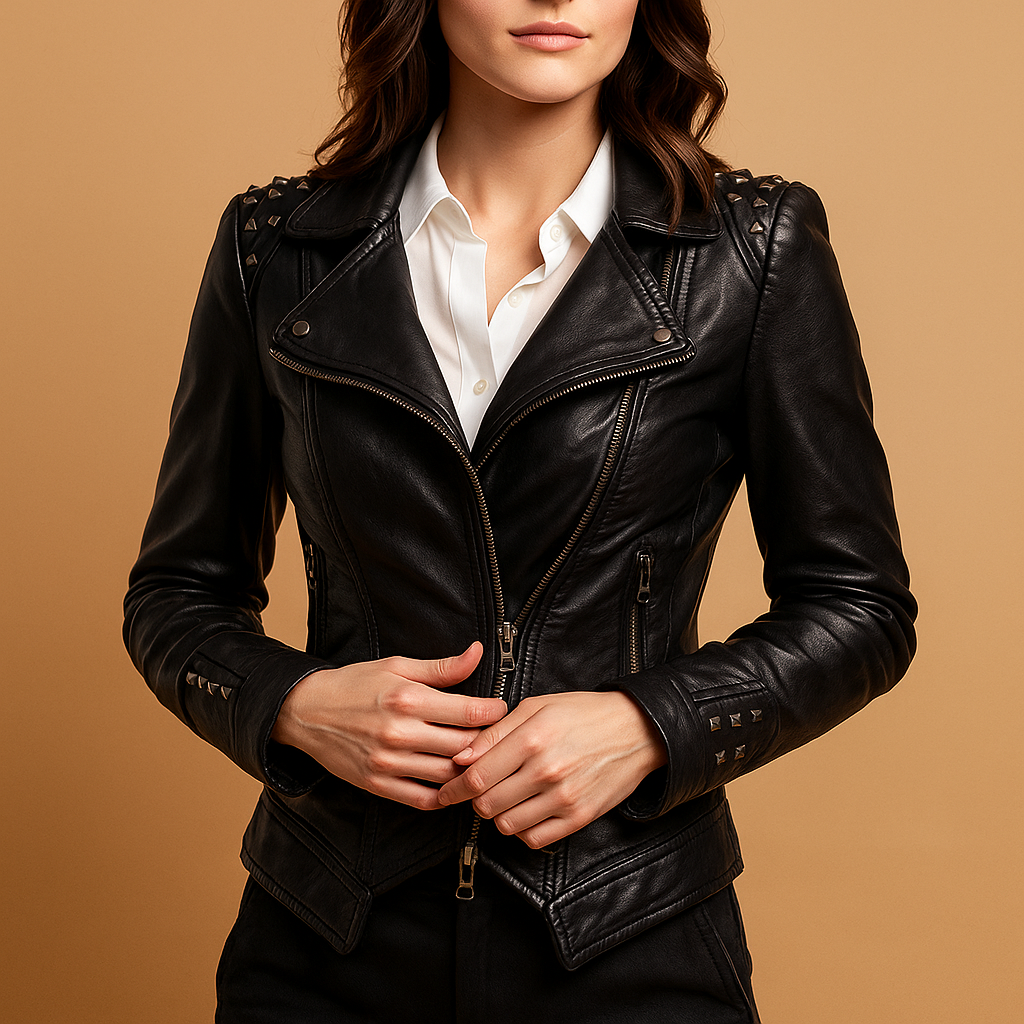 Slim-fit leren jas met gotische details