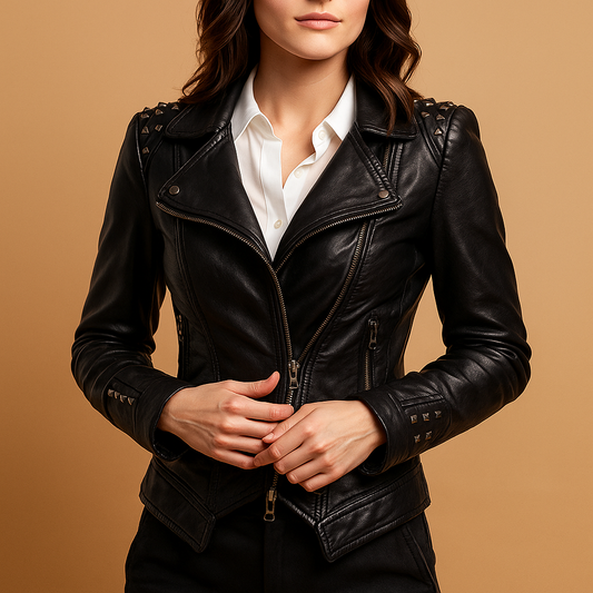 Slim-fit leren jas met gotische details