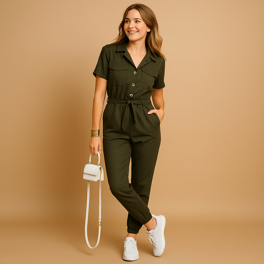 Getailleerde jumpsuit met V-hals en cargozakken