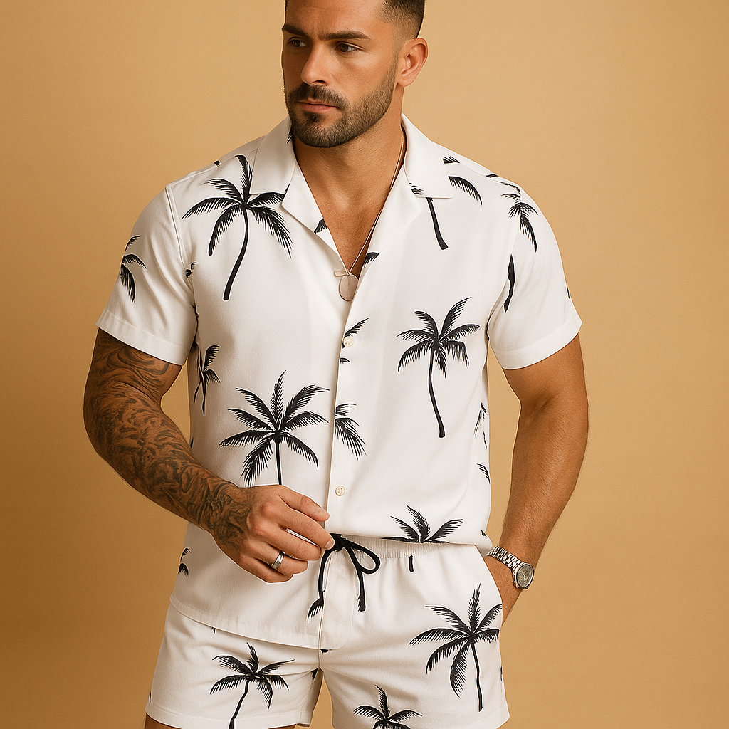 Tropisch zomersetje met palmbomenprint voor heren