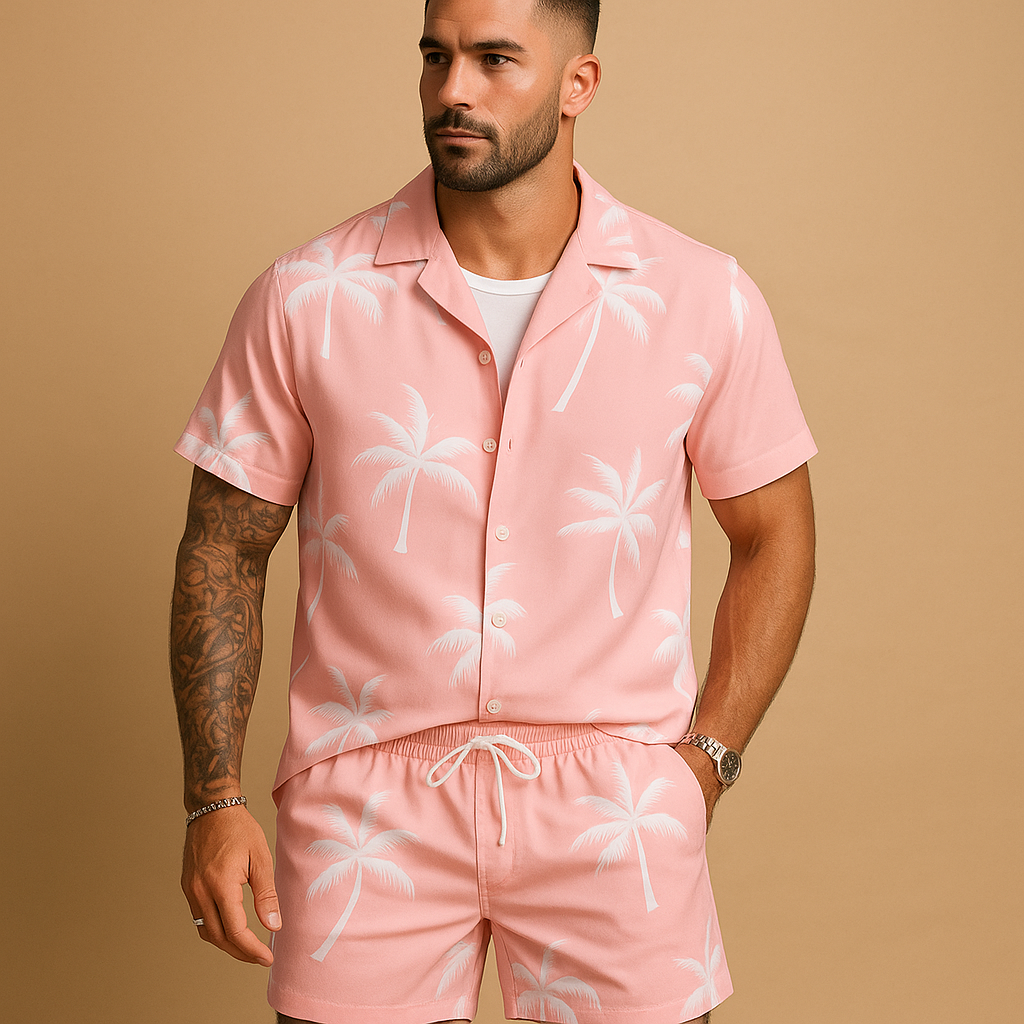 Tropisch zomersetje met palmbomenprint voor heren