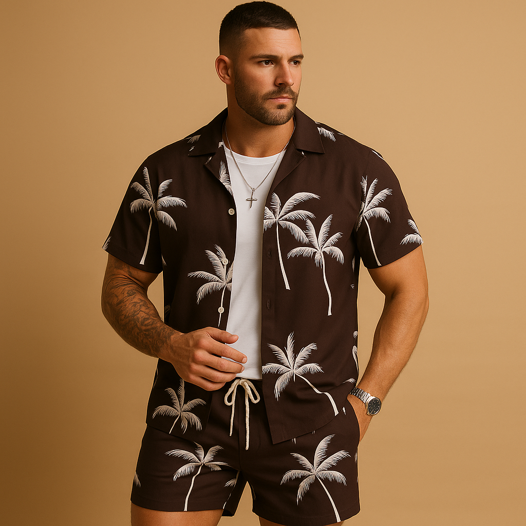 Tropisch zomersetje met palmbomenprint voor heren