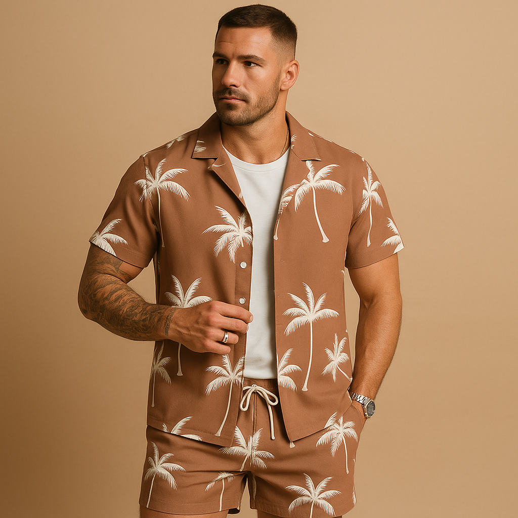 Tropisch zomersetje met palmbomenprint voor heren