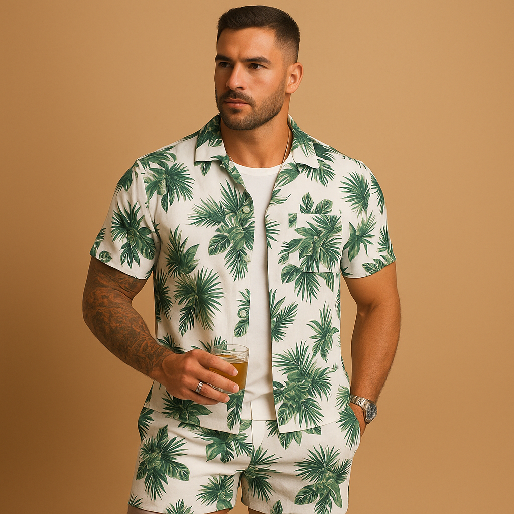 Tropisch zomersetje met palmbomenprint voor heren