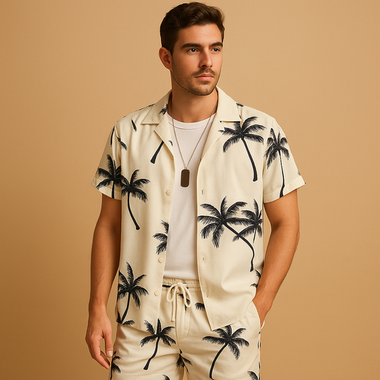 Tropisch zomersetje met palmbomenprint voor heren