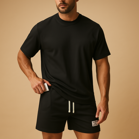 T-shirt en short set in effen kleur voor heren