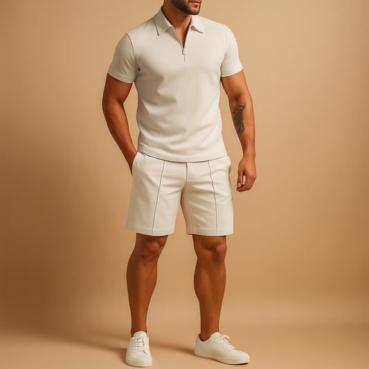 Tweedelig zomerset met polo en korte broek