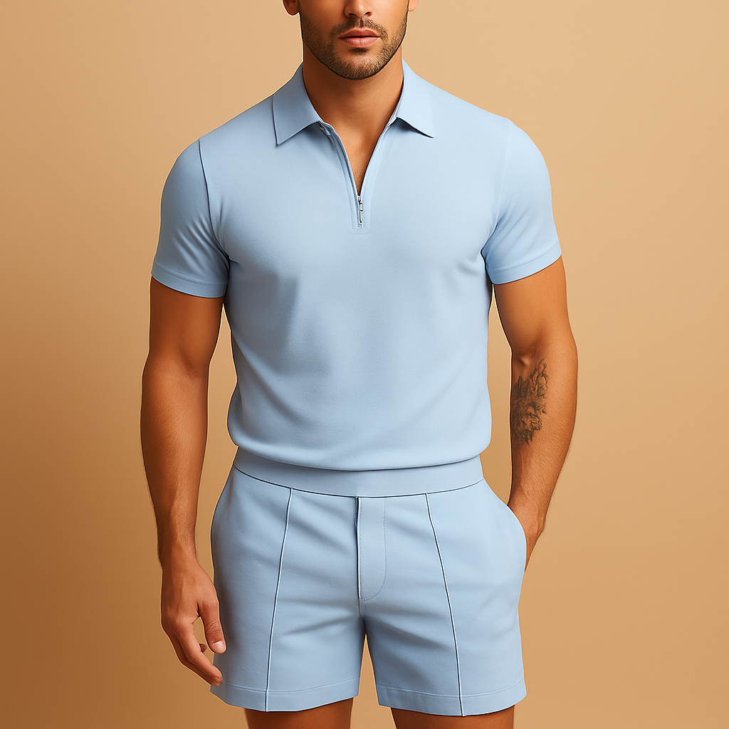 Tweedelig zomerset met polo en korte broek