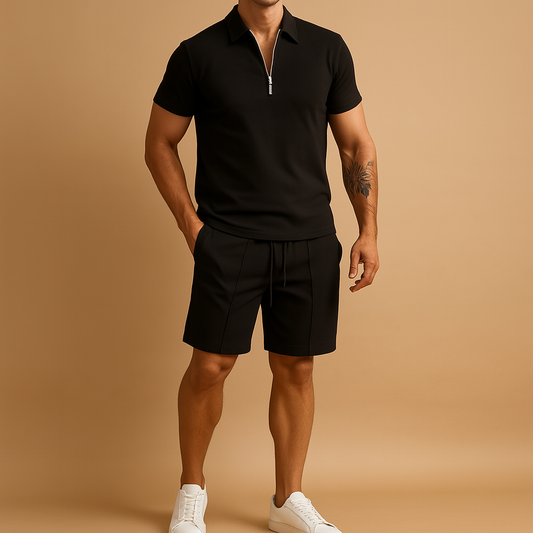 Tweedelig zomerset met polo en korte broek