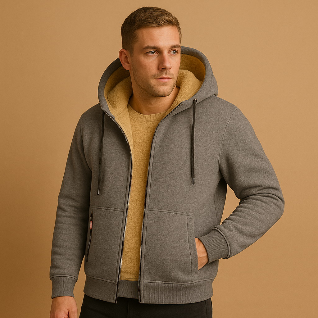 Warme hoodie met rits en capuchon voor heren