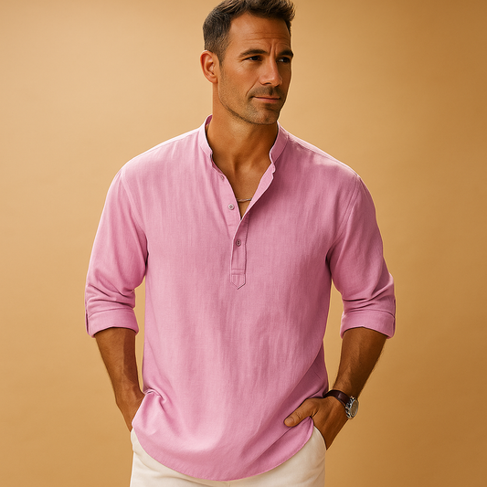 Zomer overhemd met lange mouwen en V-hals voor heren