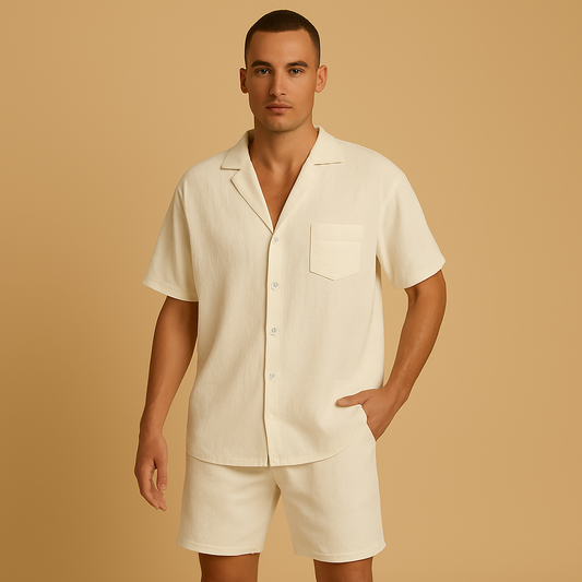 Zomers heren set met V-hals shirt en comfortabele shorts